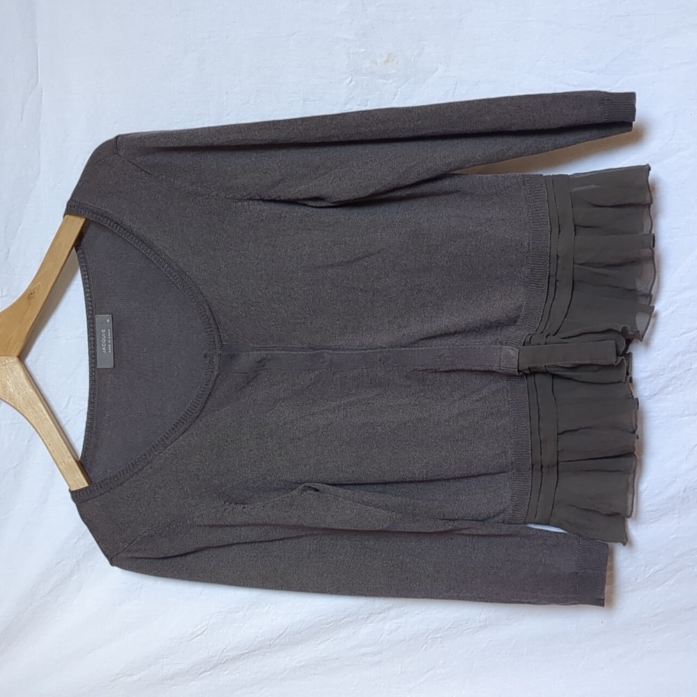 Jacqui-E Sweater Long sleeve brown cardigan Silk Trim medium - Picture 9 of 9